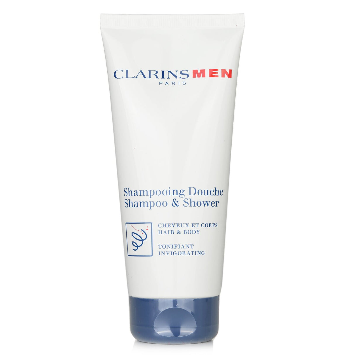Clarins Men Shampoo & Shower 200ml: dual-action cleanser for hair and body, leaving skin clean and hair soft.