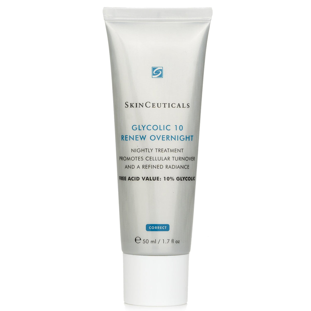 SkinCeuticals Glycolic 10 Renew Overnight cream, 50ml, with 10% glycolic acid for enhanced exfoliation and radiant skin.