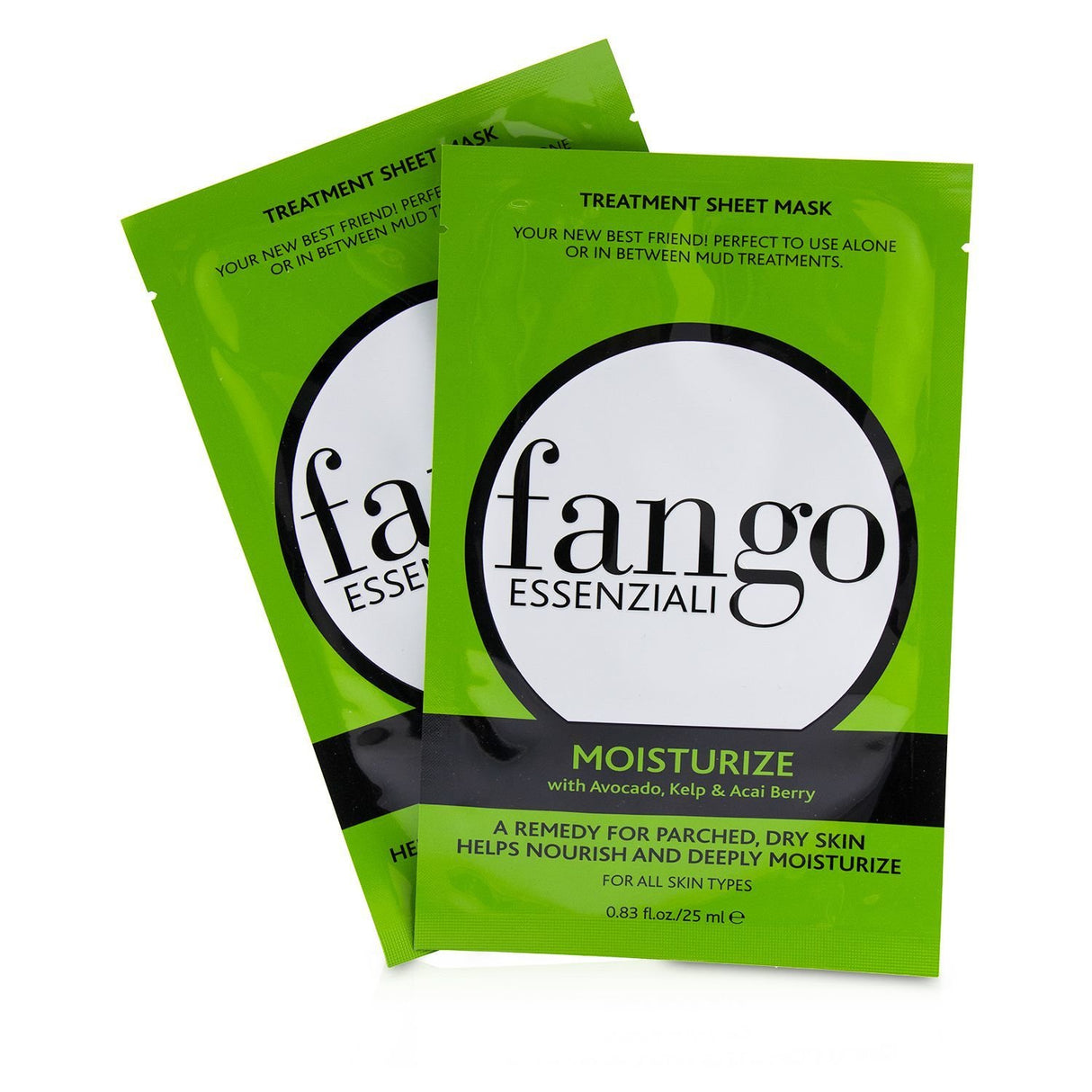 Borghese Fango Essenziali Moisturize Sheet Masks, 4-pack; hydrating, nourishing with Avocado and Kelp extracts for radiant skin.