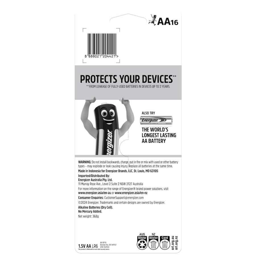 Energizer Max Batteries Alkaline Aa 16pack