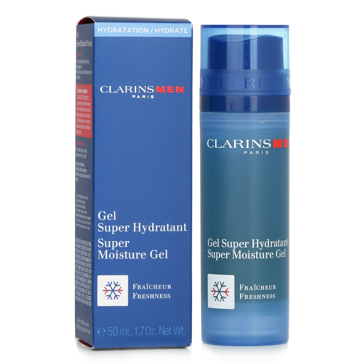 Hydrating gel moisturizer for men, soothing razor burn and suitable for all skin types, in a 50ml tube.