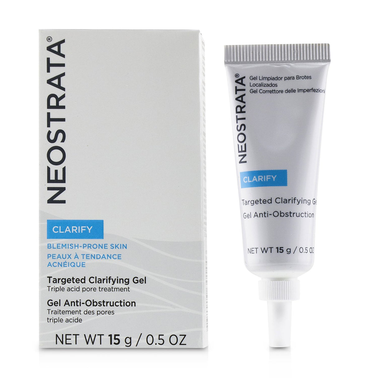 Neostrata Targeted Clarifying Gel for oily skin, featuring AHA and Salicylic Acid to clear pores and promote smooth complexion.