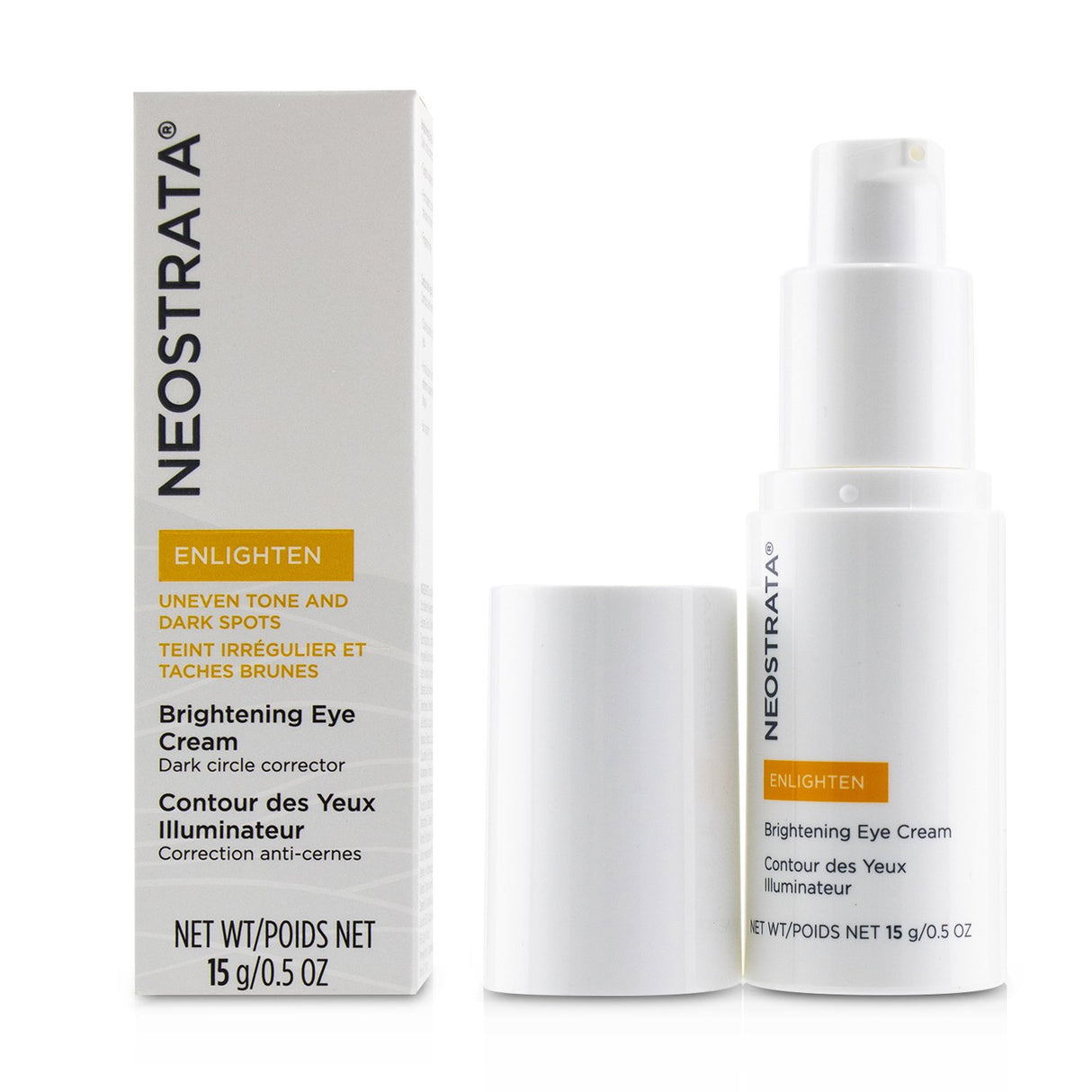 Neostrata Enlighten Brightening Eye Cream in a 15g jar, targeting dark circles and fine lines for a vibrant, youthful look.