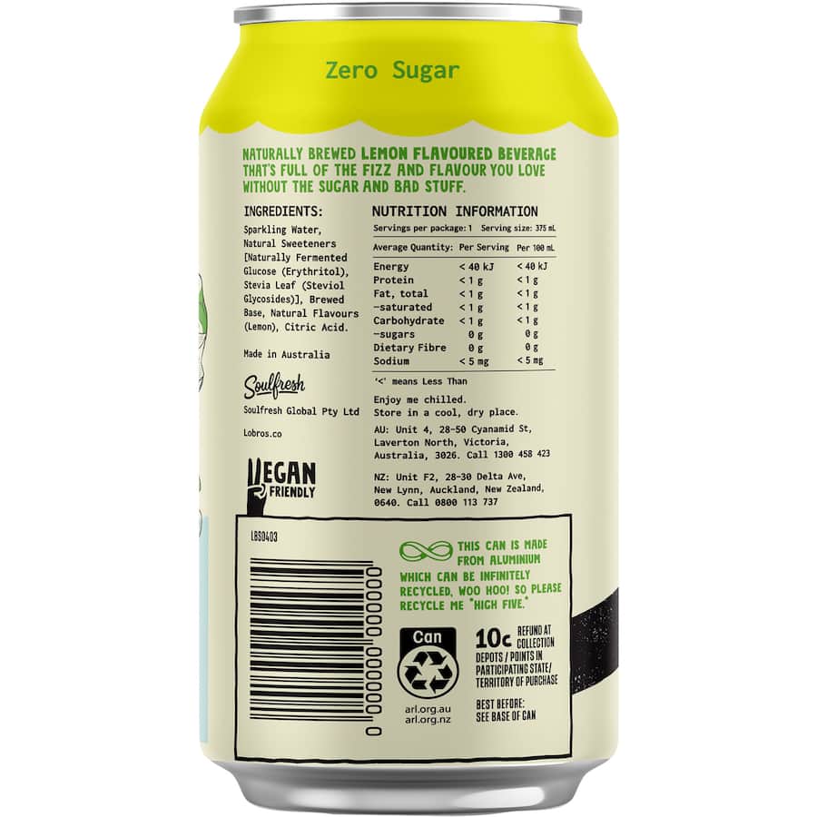 Lo Bros Not Soda Lemon Can 375mL