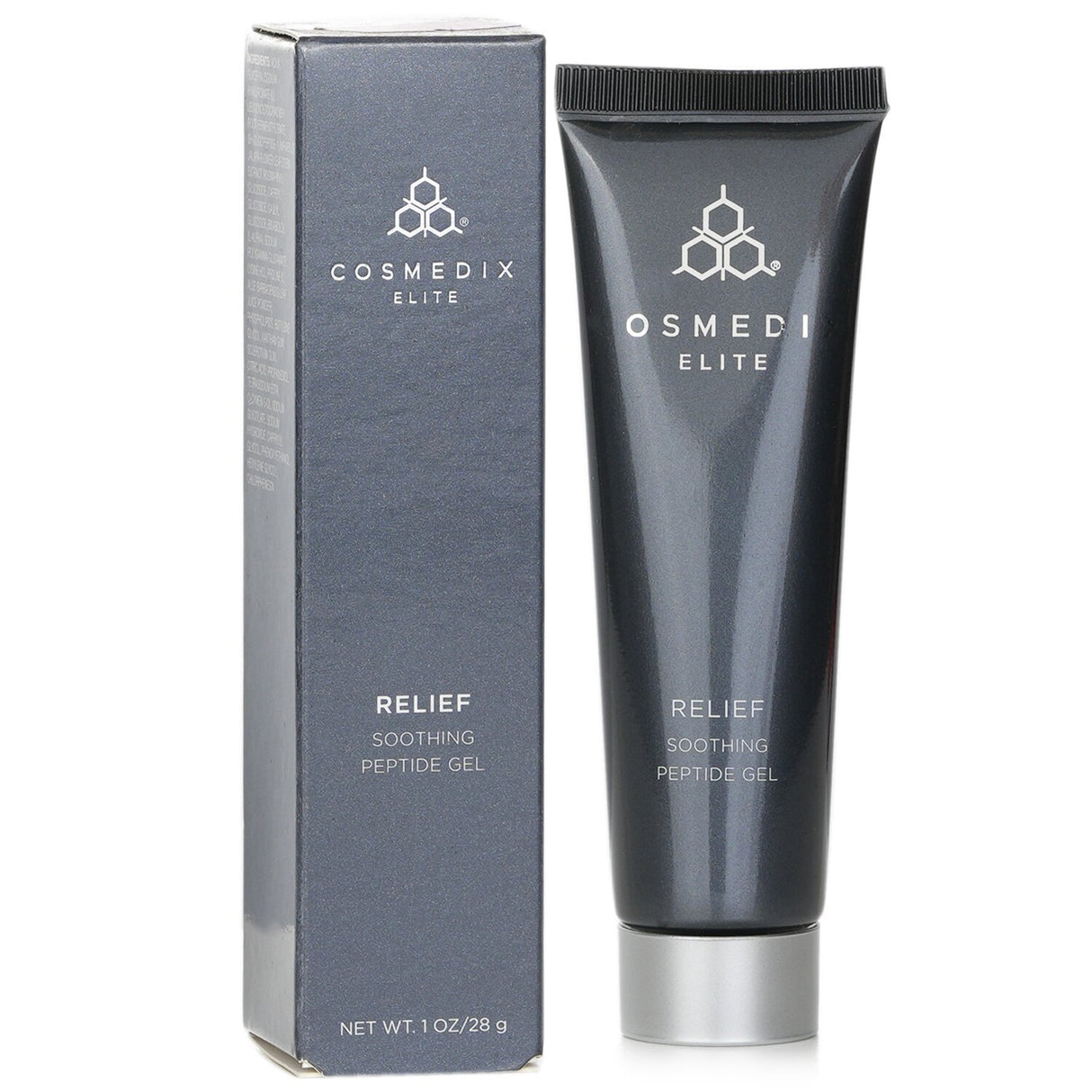 CosMedix Elite Relief Soothing Peptide Gel in a 28g bottle, hydrates and calms sensitive skin while reducing redness.
