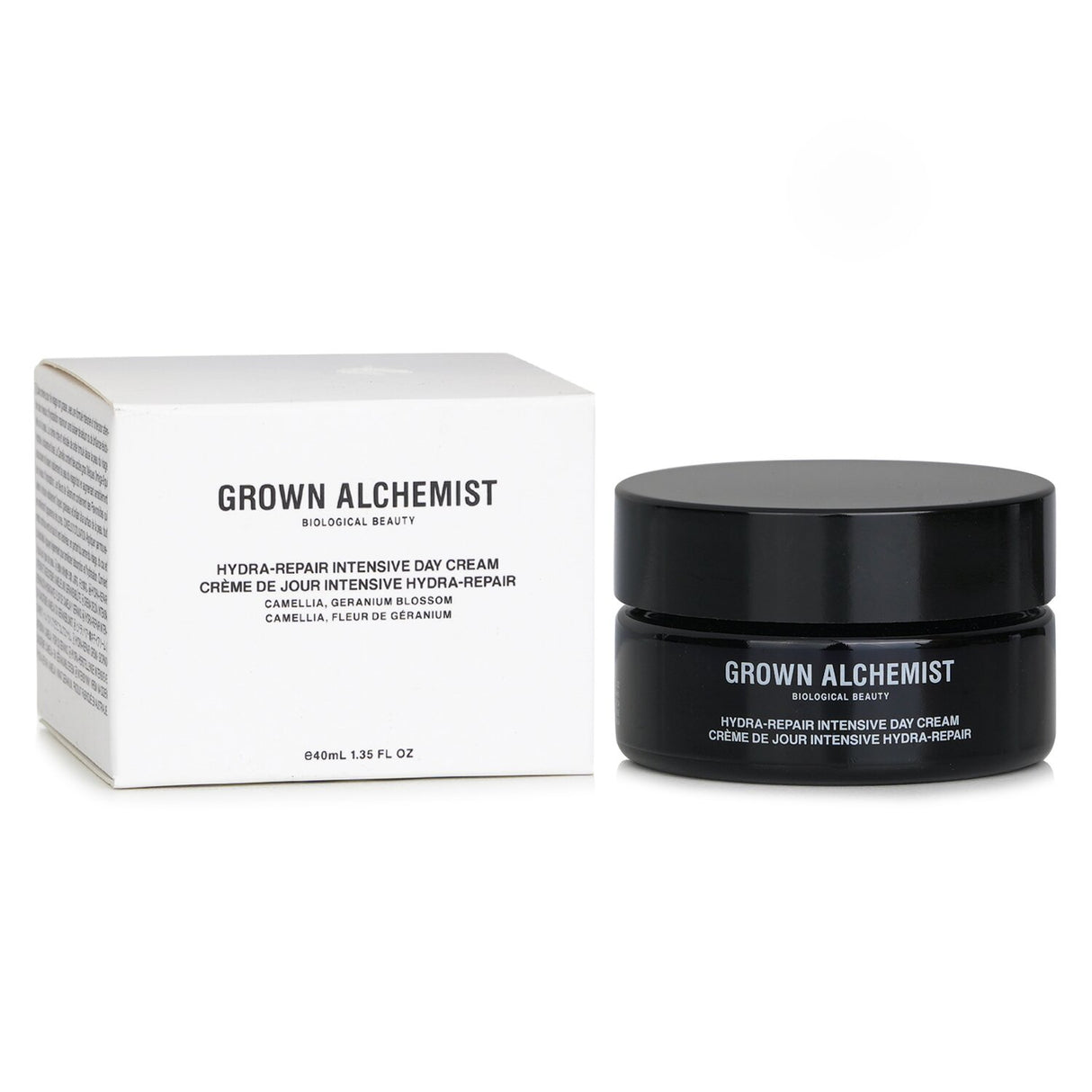 Grown Alchemist Hydra-Repair+ Day Cream, enriched with Camellia & Geranium, provides intense hydration for dry skin.