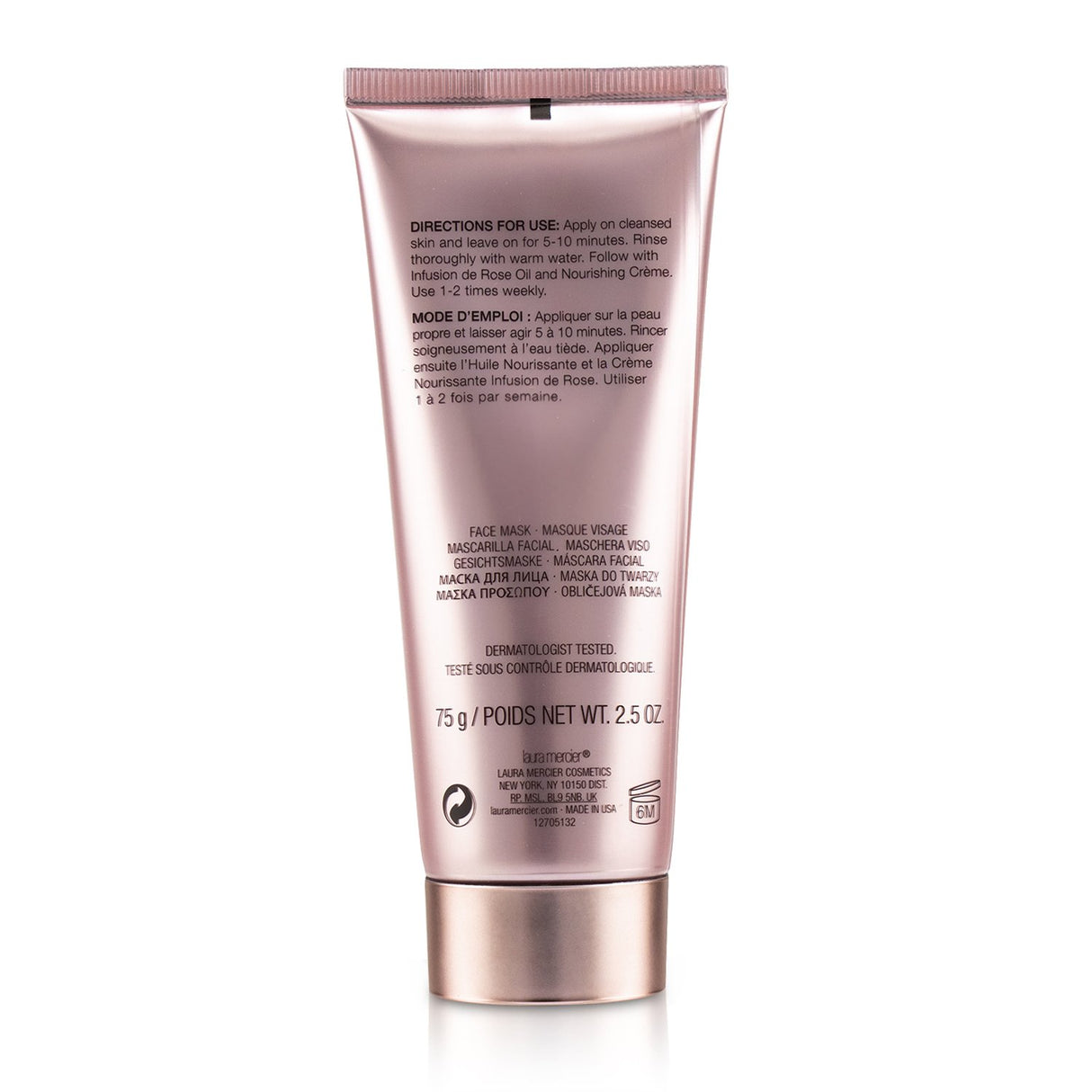 Laura Mercier Flawless Skin Infusion De Rose Purifying Clay Mask, deeply cleanses and hydrates with Kaolin, Bentonite, and rose water.