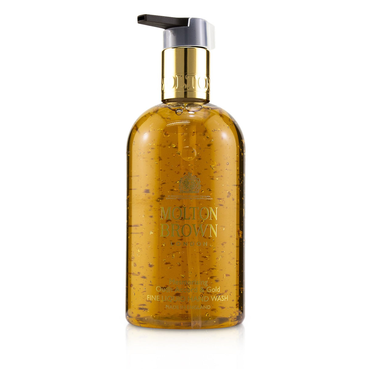 Luxurious hand wash with 24-carat gold flakes, infused with oudh accord, elemi, myrrh, and honey for soft, refreshed hands.