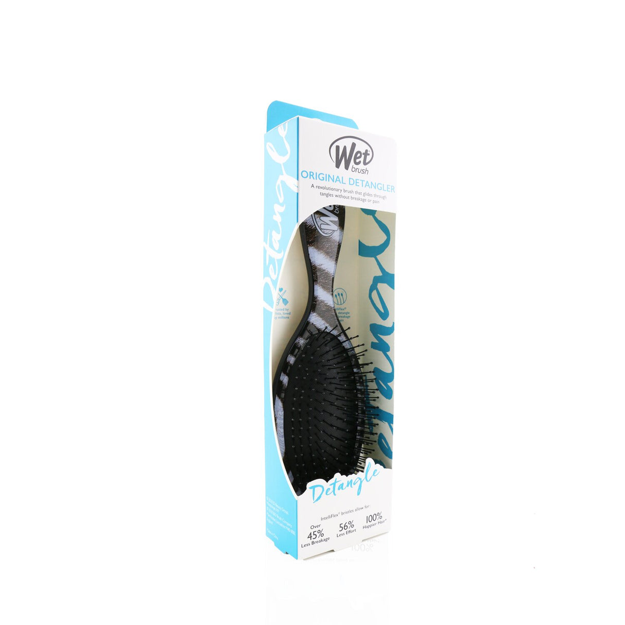 Wet Brush Original Detangler Safari in Zebra print with IntelliFlex bristles for pain-free detangling and healthier hair.