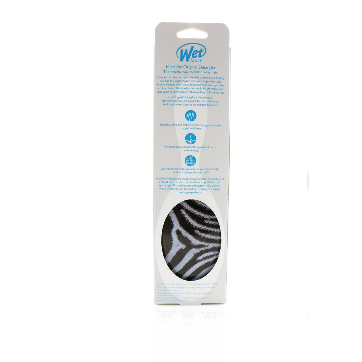 Wet Brush Original Detangler in zebra print with IntelliFlex bristles for painless detangling and healthier hair.