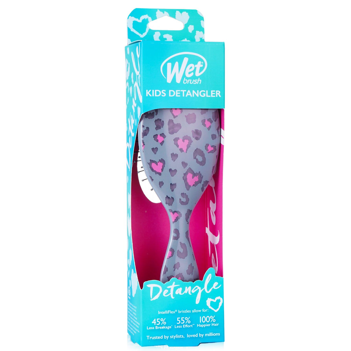 Wet Brush Kid's Detangler in trendy Leopard design, featuring soft bristles for easy, painless detangling and ergonomic grip.