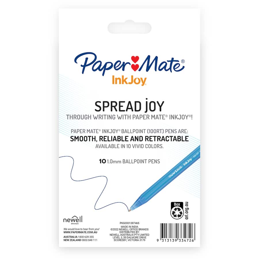 Paper Mate Inkjoy Ballpoint 100rt Pens 1.0m 10ea