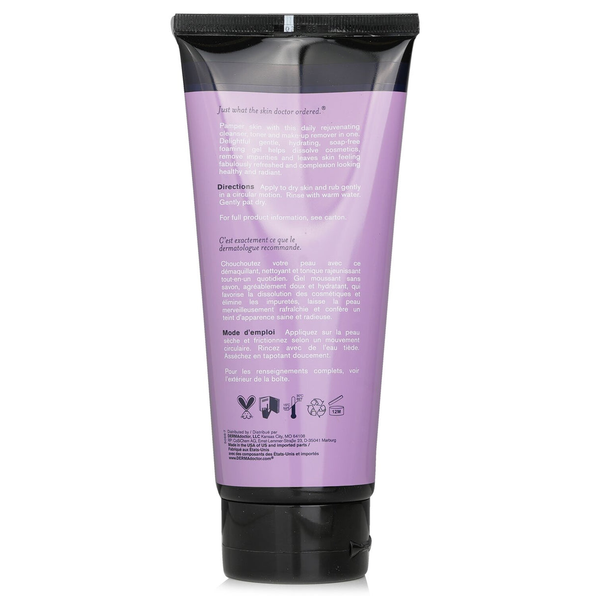 DERMAdoctor Kakadu C Brightening Cleanser in a 210ml tube; a gentle 3-in-1 formula for cleansing, toning, and makeup removal.