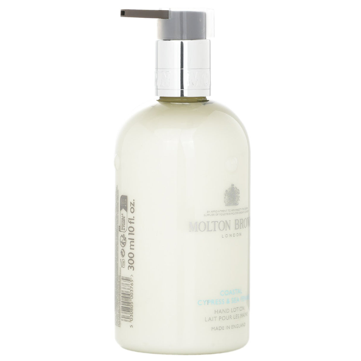 Luxurious 300ml hand lotion with marine scent, hydration, and nourishing formula for soft, smooth hands. Paraben-free and vegan.
