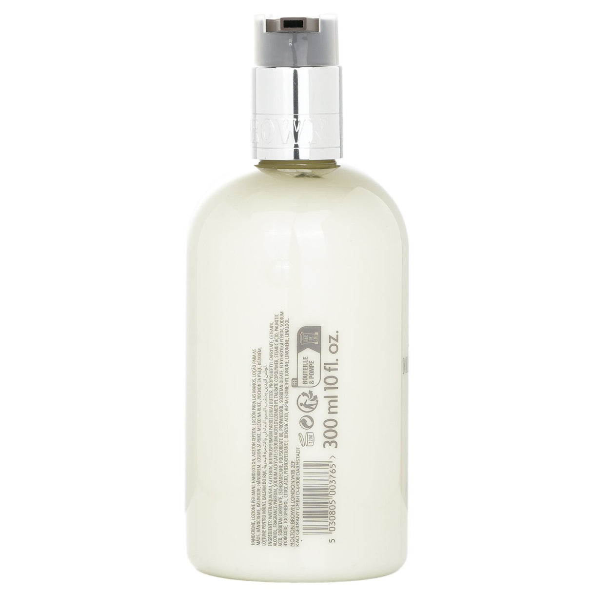 Luxurious Molton Brown hand lotion with marine scent, deeply hydrating, non-greasy, and vegan for soft, smooth hands.