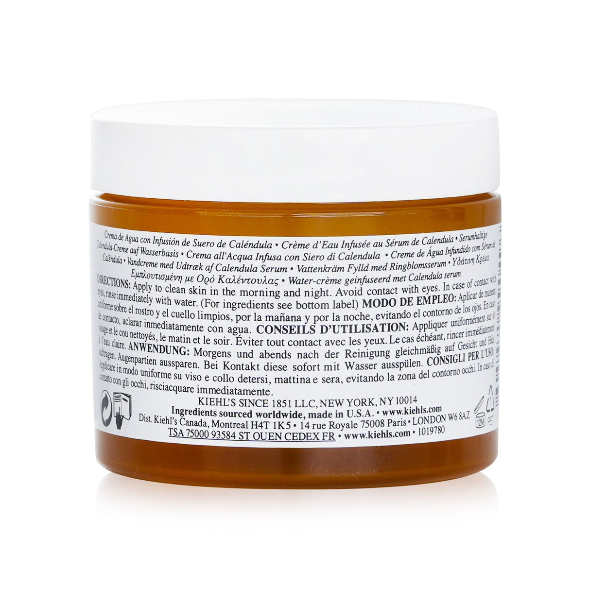 Lightweight Kiehl's Calendula Serum-Infused Water Cream in 100ml, hydrates, soothes, and improves skin texture with calendula.