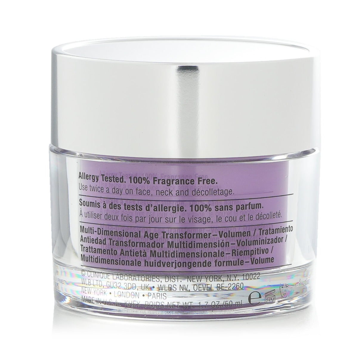 Anti-aging moisturizer by Clinique, featuring Hyaluronic Acid, Soybean Protein, and Yeast Extract for youthful, plump skin.