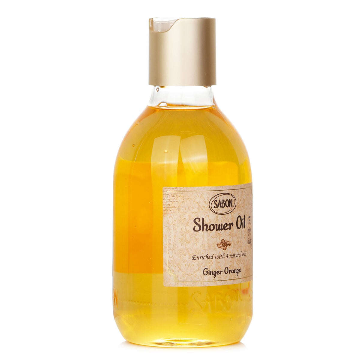 Ginger Orange Shower Oil in a 300ml plastic bottle, enriched with essential oils for gentle cleansing and deep hydration.
