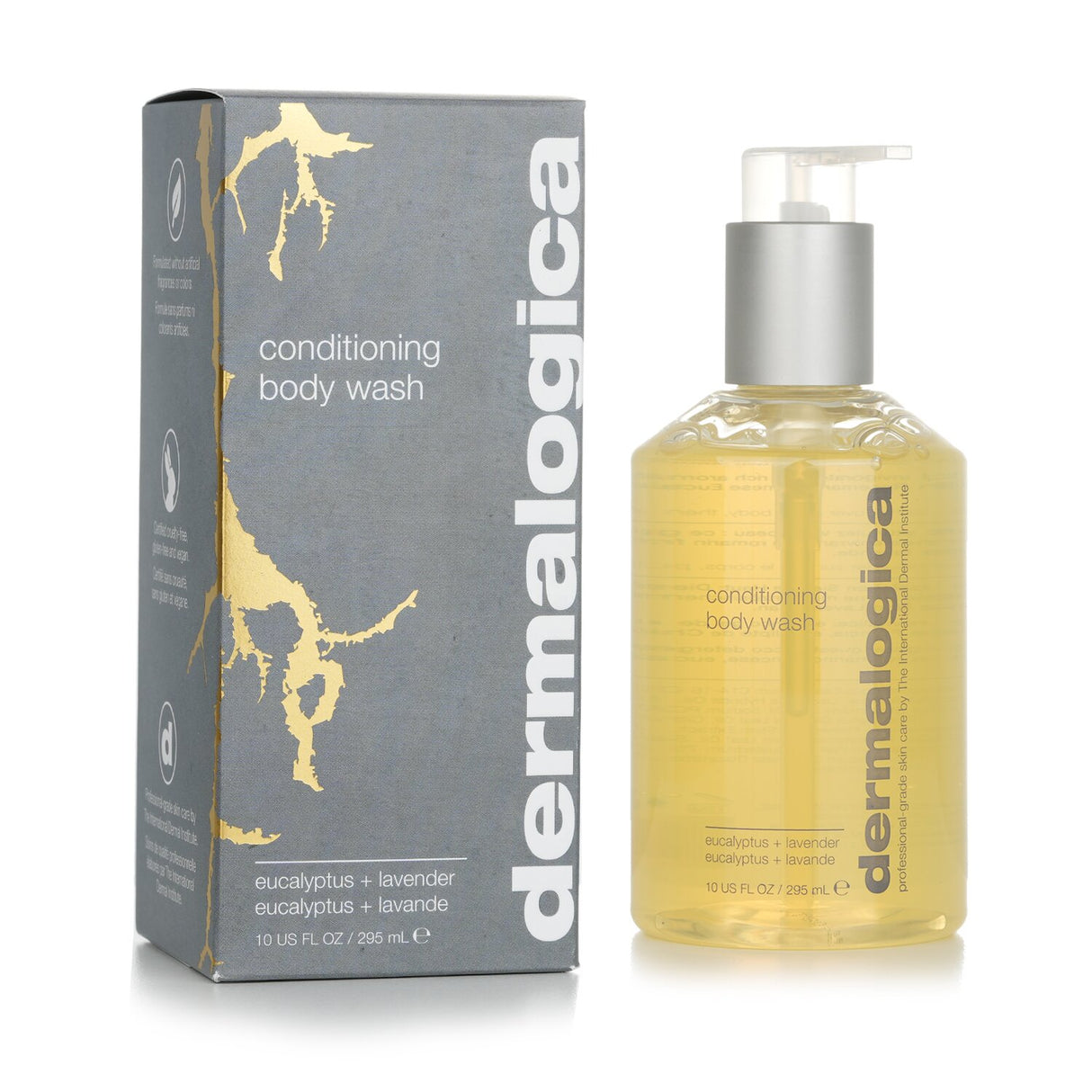 Dermalogica Conditioning Body Wash in a 295ml bottle, featuring a soap-free formula with aromatic oils and natural skin conditioners.