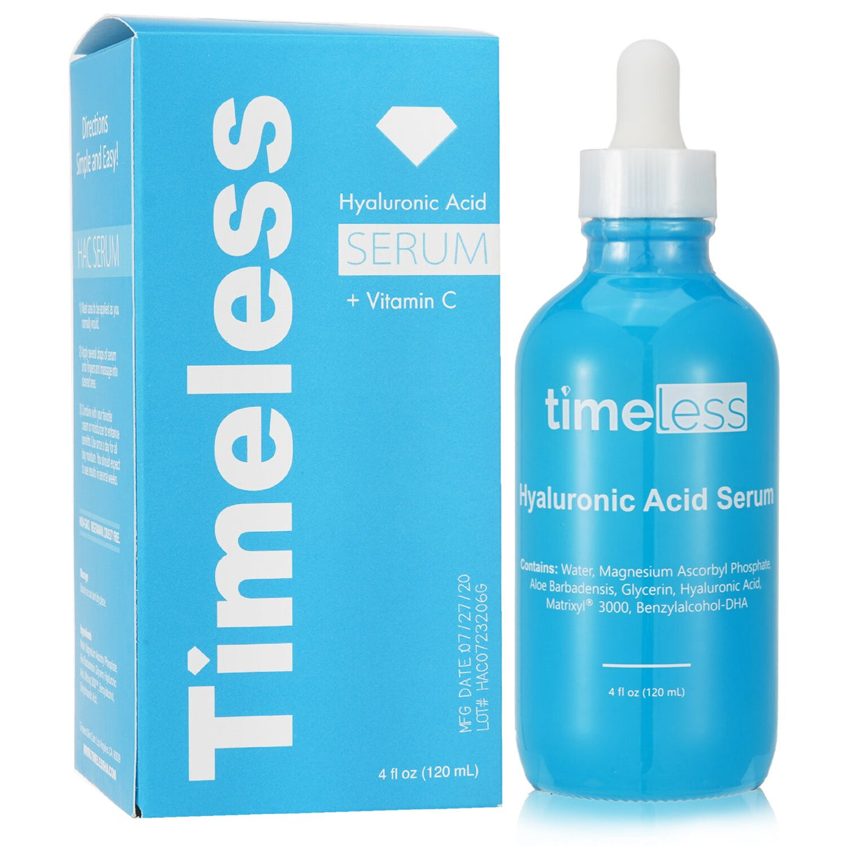 Timeless Skin Care Hyaluronic Acid Serum with Vitamin C, 120ml: Hydrating, anti-aging serum for radiant, even-toned skin.