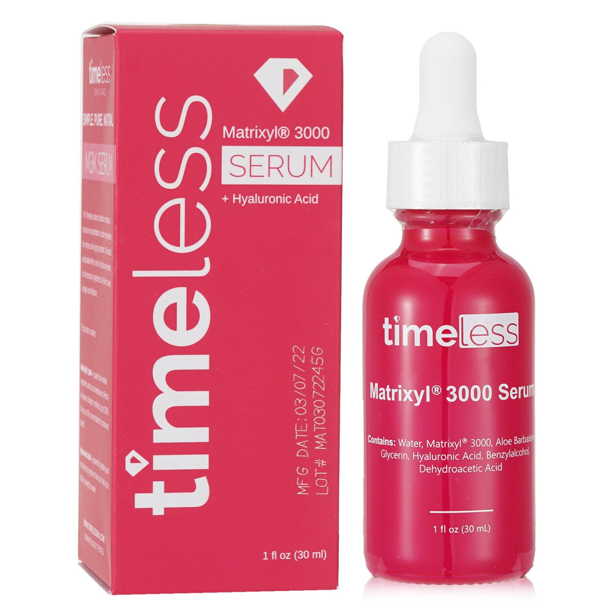 Timeless Skin Care Matrixyl 3000 Serum, 30ml, hydrating formula to reduce wrinkles and enhance skin firmness.