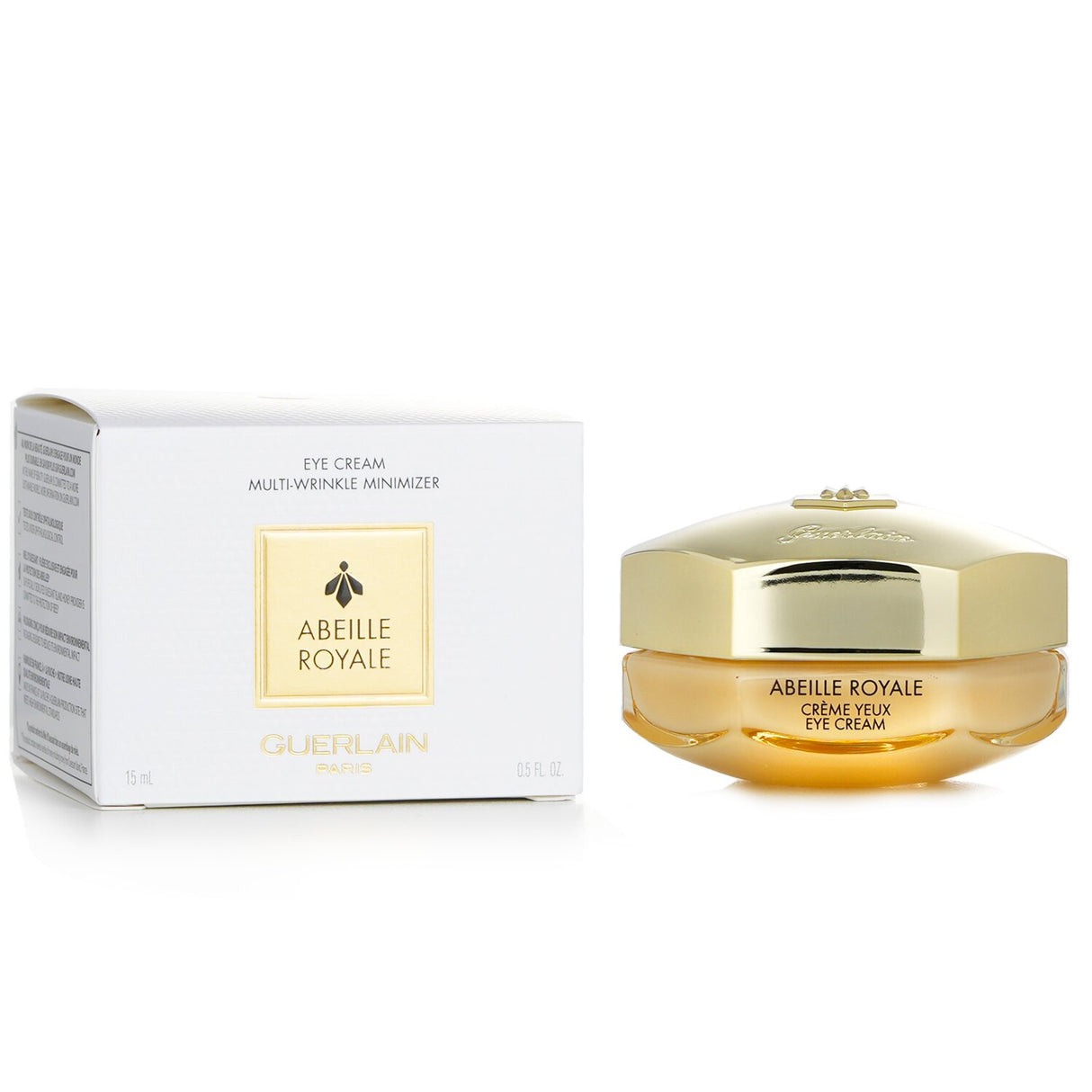 Guerlain Abeille Royale Eye Cream in a 15ml jar, designed to minimize wrinkles and hydrate the delicate eye area.