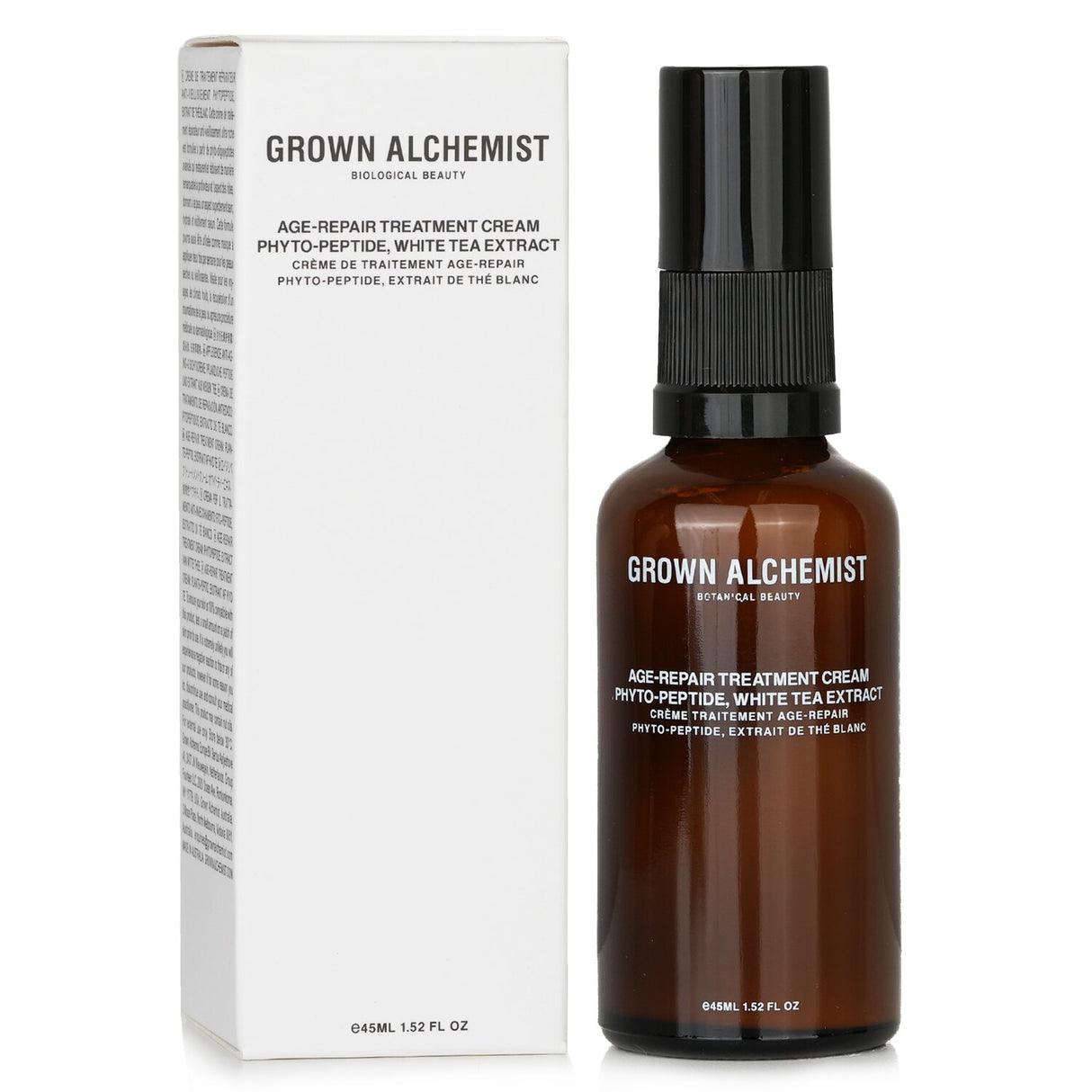 Grown Alchemist's Age-Repair Treatment Cream, rich in phyto-peptides and white tea, hydrates and rejuvenates aging skin.