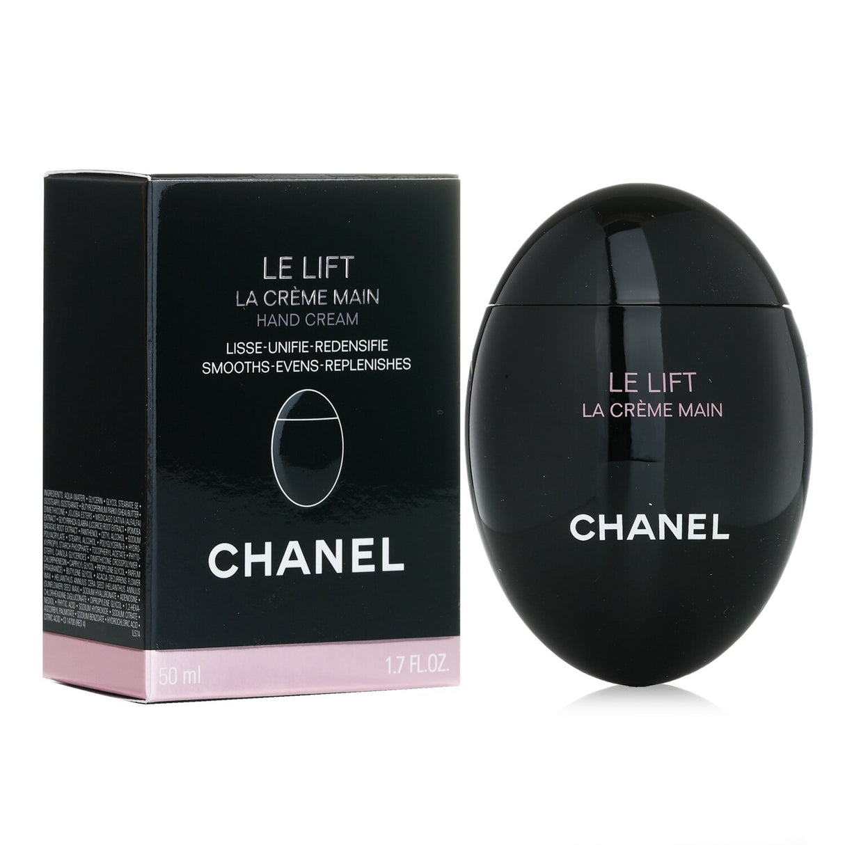 Luxurious Chanel hand cream with 90% naturally derived ingredients, promoting hydration and skin regeneration in a sleek container.