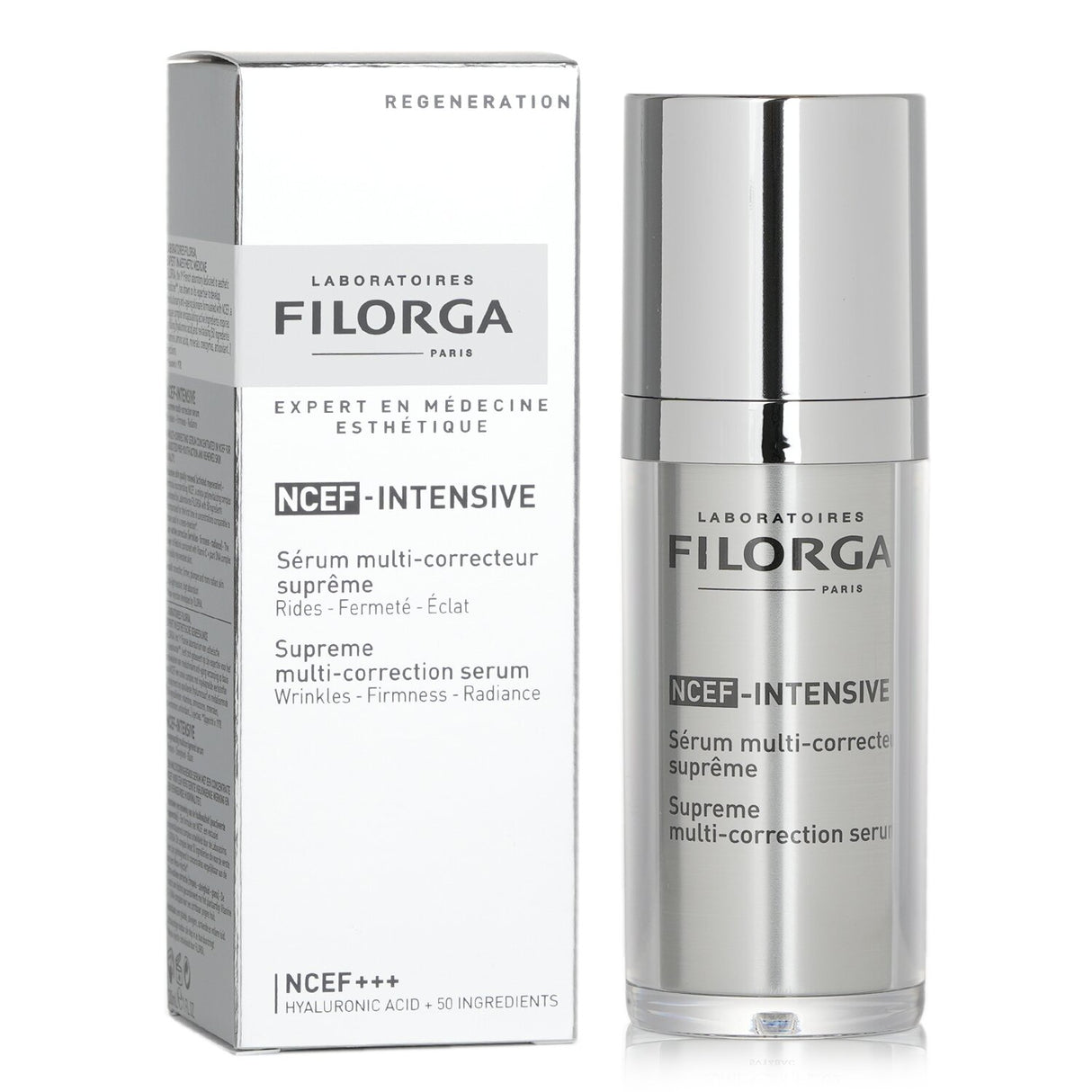 Filorga NCEF-Intensive Serum 30ml rejuvenates skin, reduces aging signs, and enhances radiance with Vitamin C.