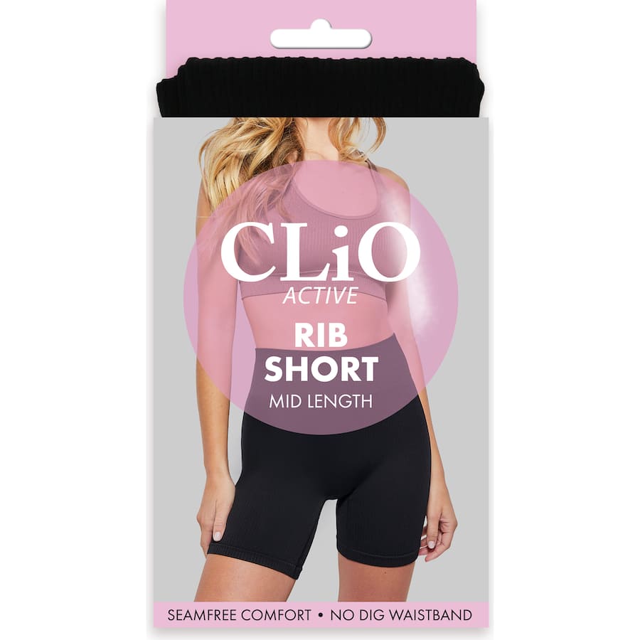 Clio Active Womens Bike Pants Rib Short Mid Length Black - SmaLL