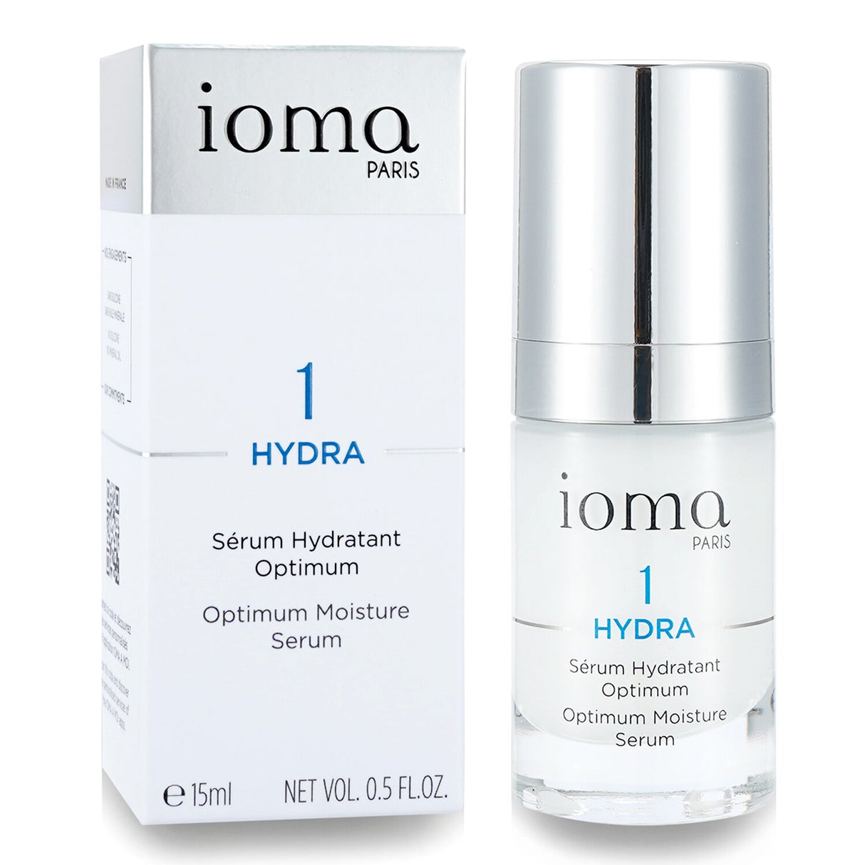IOMA Hydra Optimum Moisture Serum in a 15ml bottle, delivers intense hydration for dehydrated skin with a melt-in gel texture.
