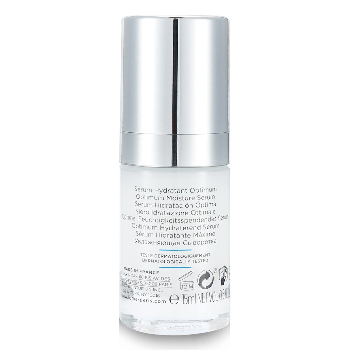 IOMA Hydra Optimum Moisture Serum in a 15ml vial, offering intense hydration with a gel texture for refreshed, plump skin.