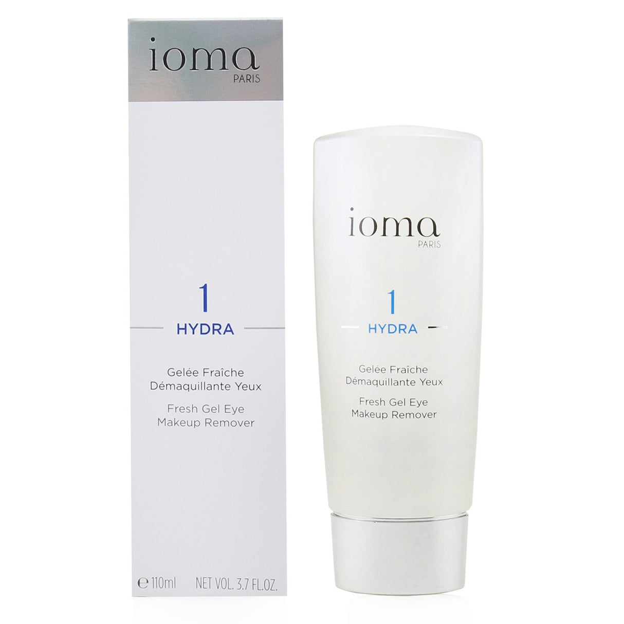 IOMA Hydra Fresh Gel Eye Makeup Remover 110ml, gently cleanses while nourishing lashes for volume and strength.