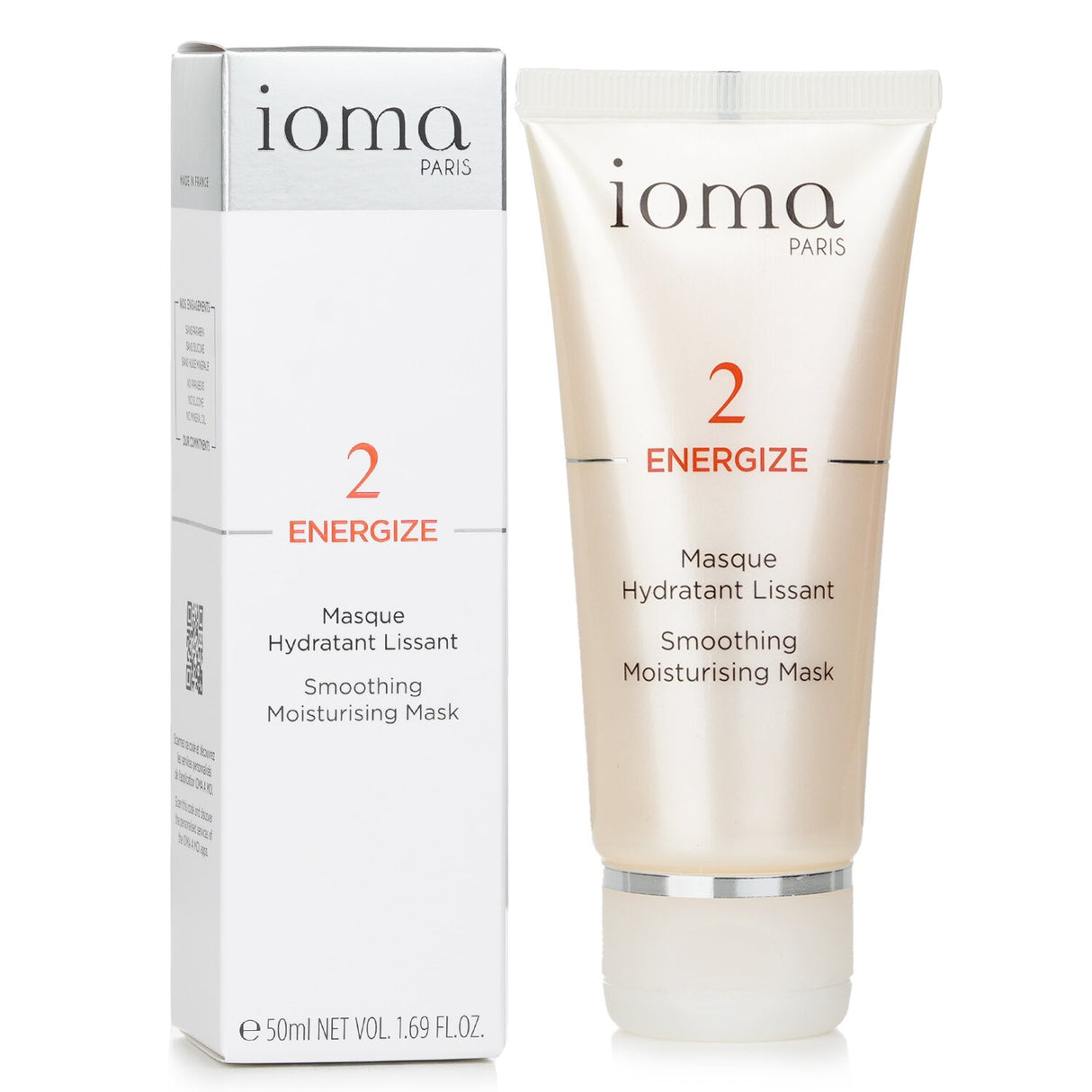 IOMA Energize Smoothing Moisturising Mask in a 50ml jar, enriched with Renovage and Wheat Germ Extract for youthful, hydrated skin.