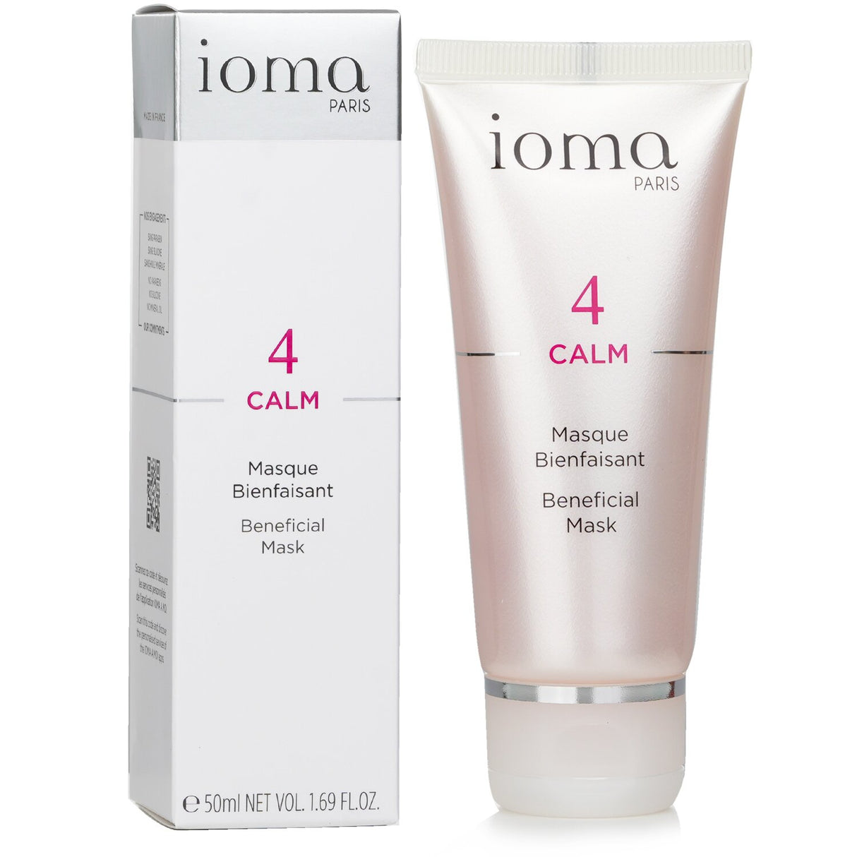 IOMA Calm Beneficial Mask in a translucent gel, soothes sensitive skin with Chamomile and Red Vine Extract for hydration.