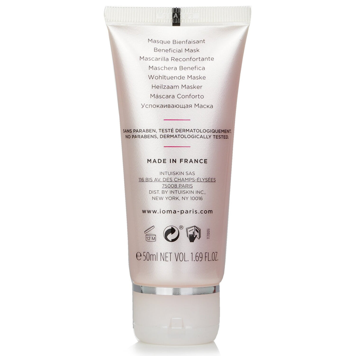 IOMA Calm Beneficial Mask in a 50ml translucent gel, soothes sensitive skin with Chamomile and Red Vine Extracts.