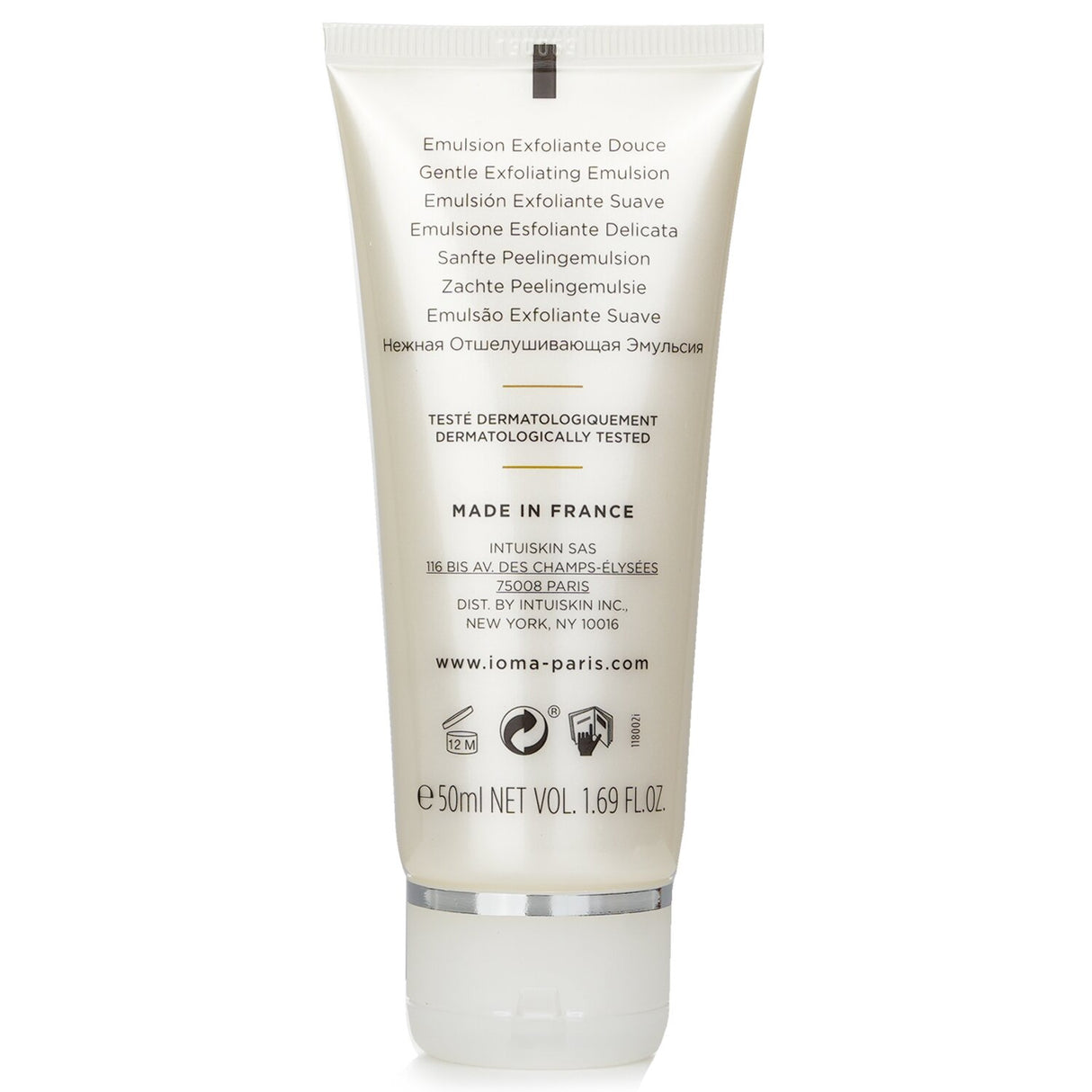 IOMA Purete Gentle Exfoliating Emulsion 50ml, a facial scrub with natural silica for soft, radiant, and purified skin.