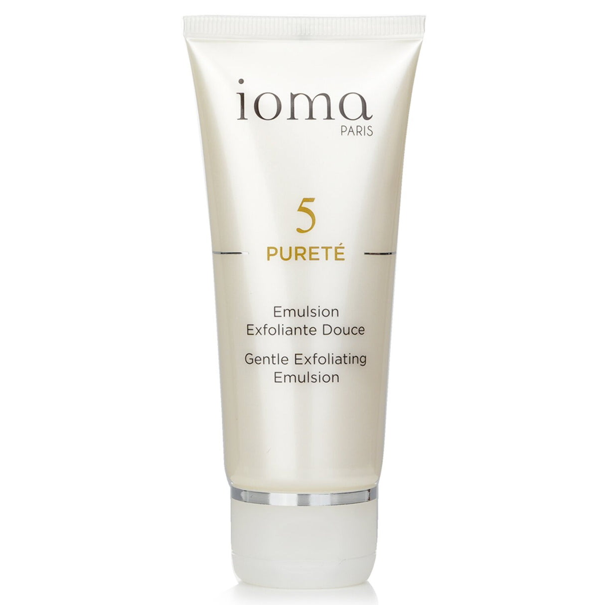 IOMA Purete Gentle Exfoliating Emulsion in a 50ml bottle, enriched with silica for soft, radiant, and purified skin.
