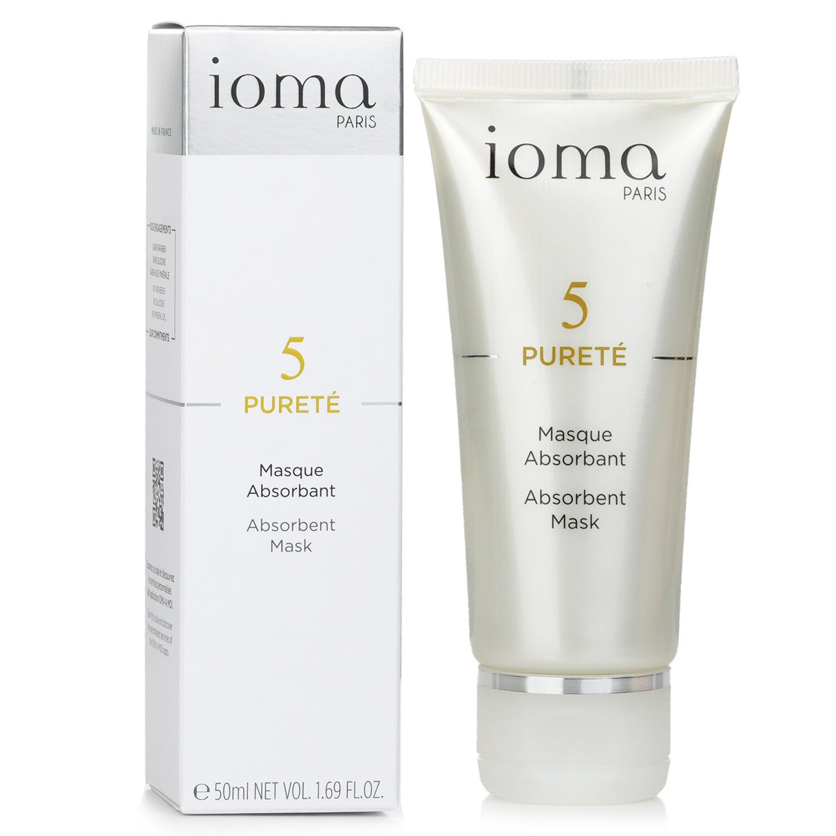 IOMA Purete Absorbent Mask for oily skin, 50ml, purifies, absorbs excess sebum, and tightens pores for a radiant complexion.