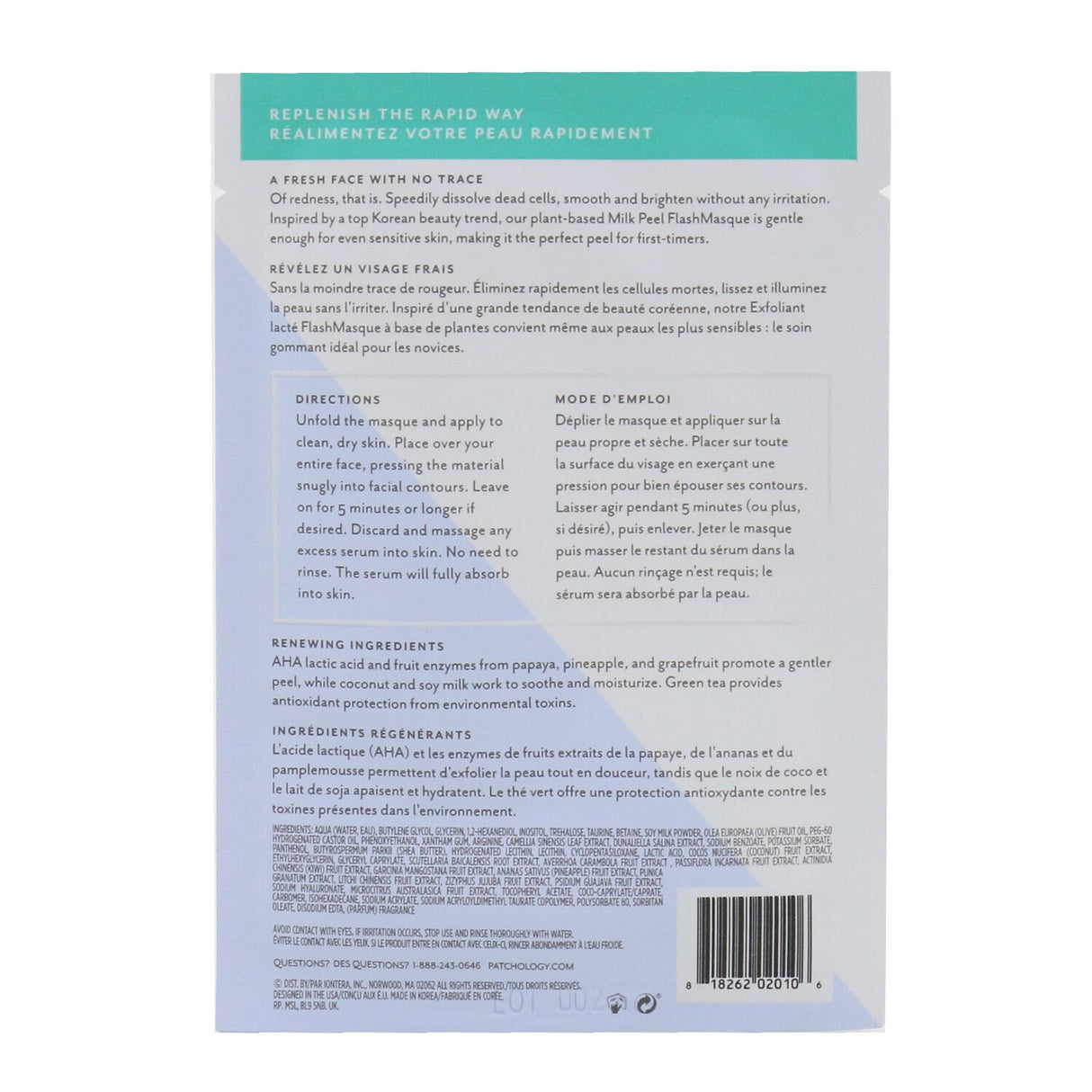 Brightly packaged Patchology FlashMasque kit with Hydrate, Illuminate, and Milk Peel masks for quick skincare benefits.