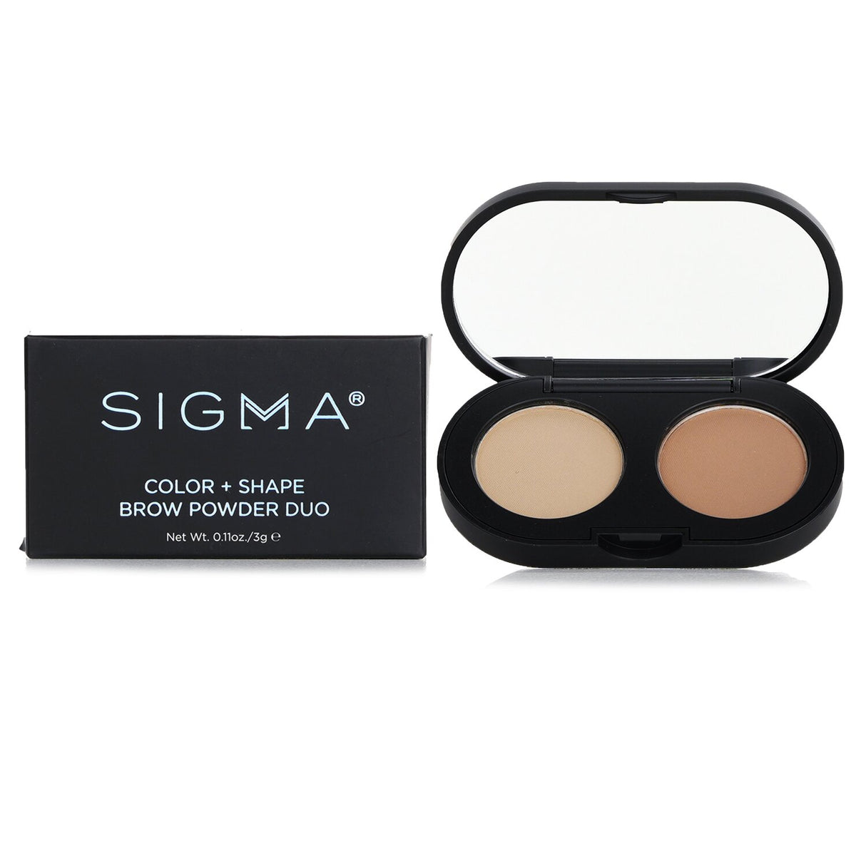 Sigma Beauty Color + Shape Brow Powder Duo in #Light, featuring two shades for customizable, natural-looking brow enhancement.
