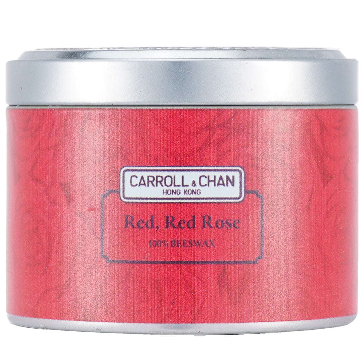 100% beeswax tin candle in Red Red Rose scent, features wooden wicks, eco-friendly, burns for 25 hours, hand-poured in Hong Kong.