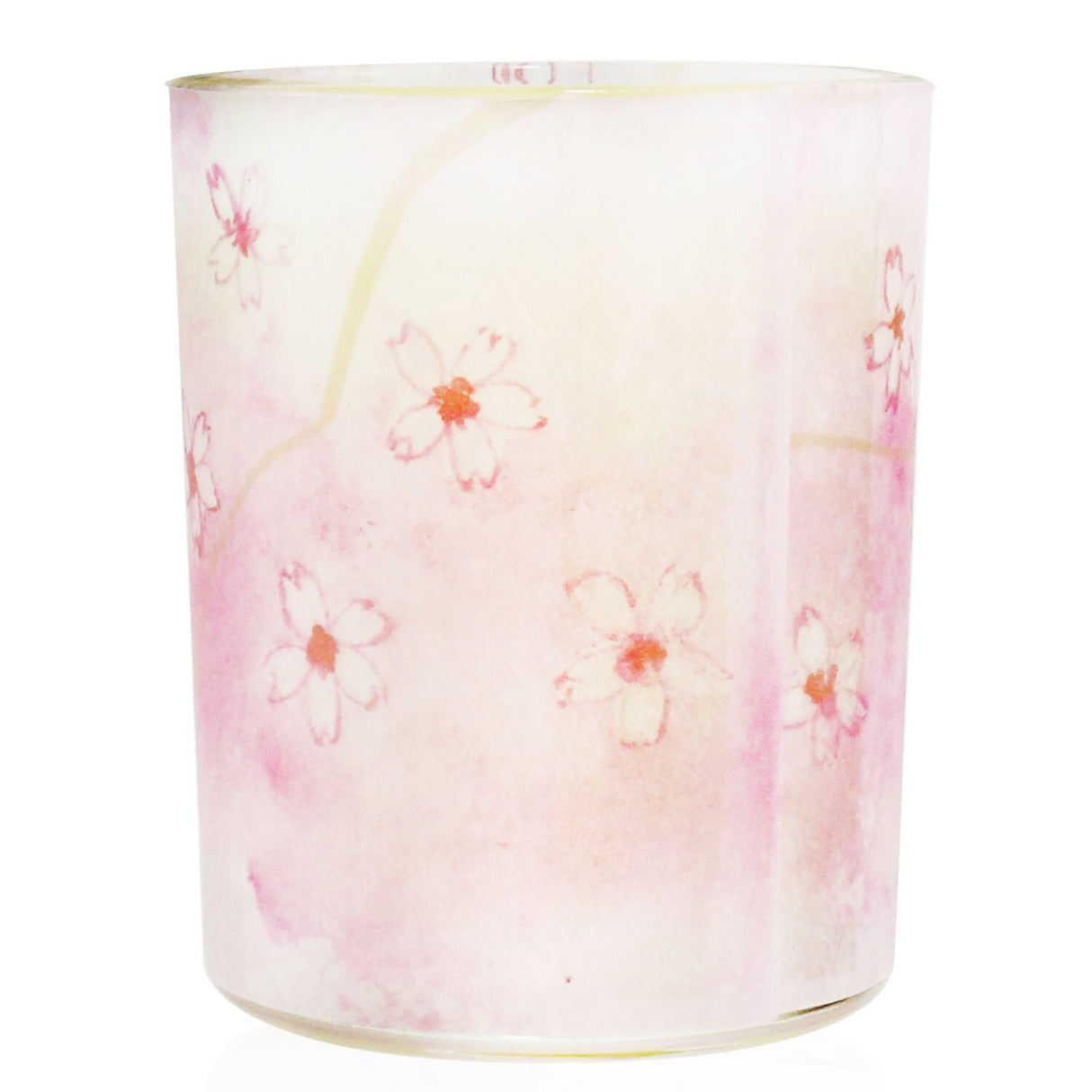 100% beeswax votive candle in Sakura scent, housed in a recycled glass jar, providing a clean burn for 14 hours.