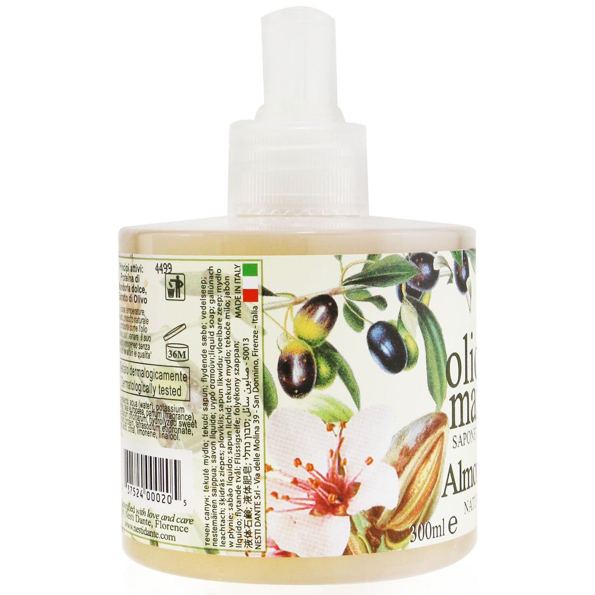 Nesti Dante Natural Liquid Soap with Almond Olive Oil, 300ml, offers gentle, nourishing cleansing for soft, hydrated skin.