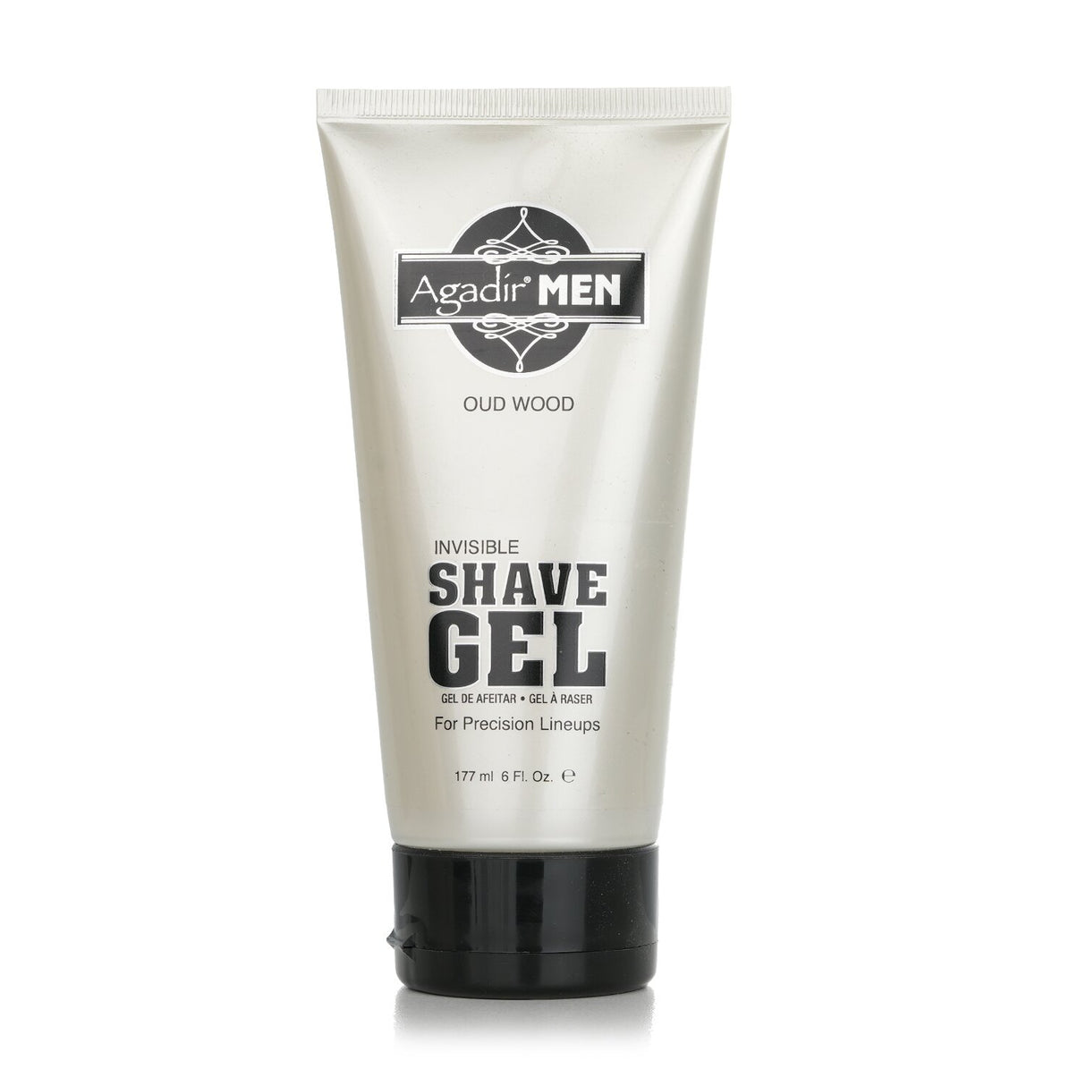 Transparent shave gel for men infused with Oud Wood and Argan Oil for a smooth, luxurious shaving experience.