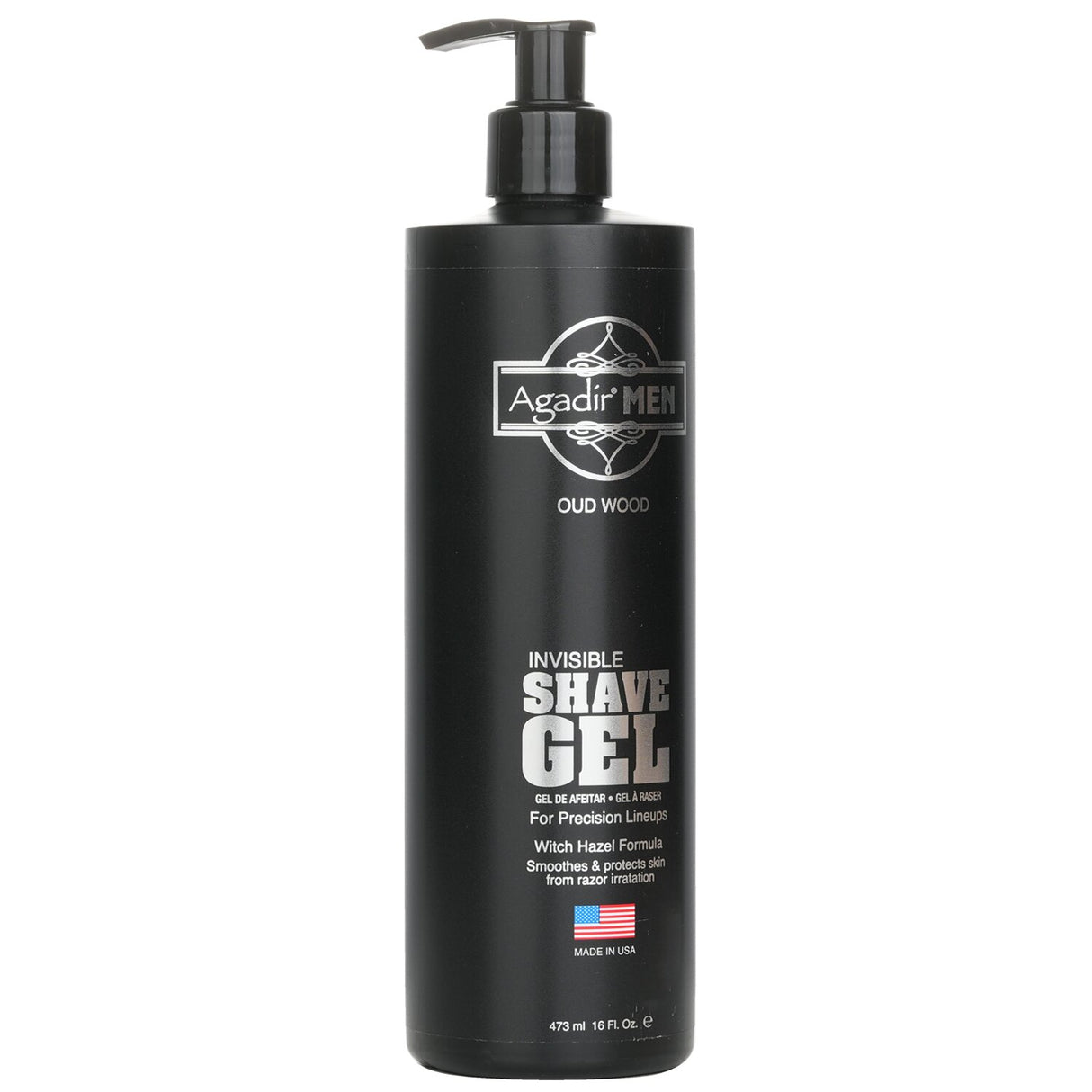 Oud Wood shaving gel with argan oil for smooth, irritation-free shaves; transparent formula for precision and luxurious scent.