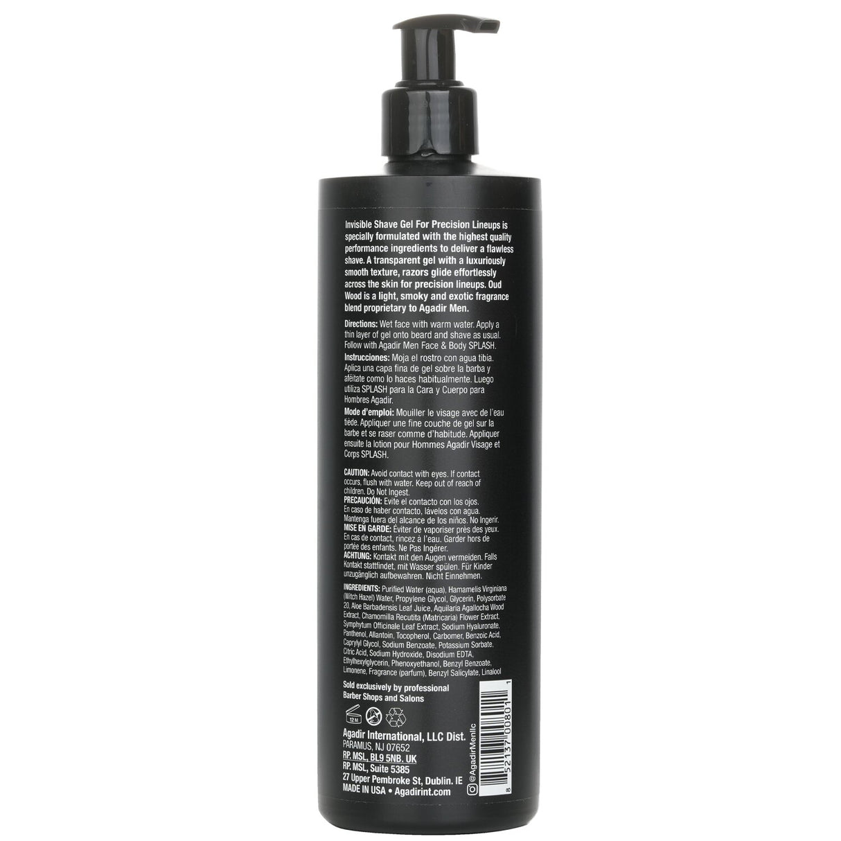 Agadir Men Invisible Shave Gel in Oud Wood, 473ml - smooth, transparent formula for a flawless, irritation-free shave.