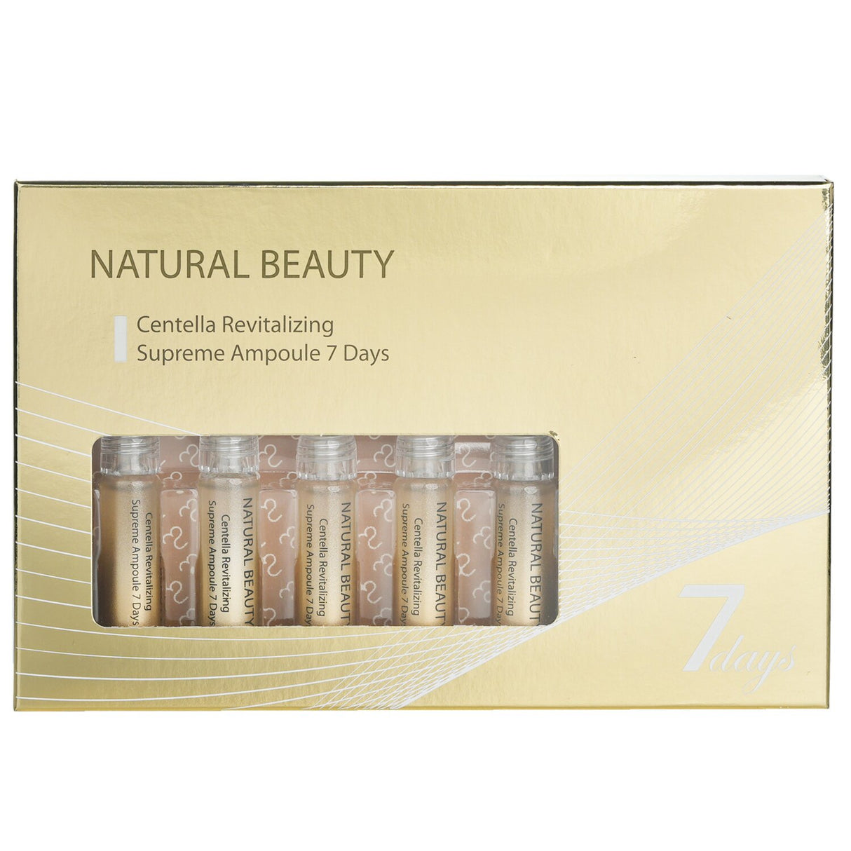 Natural Beauty Centella Revitalizing Supreme Ampoule set, 7 x 3ml vials for intensive skin repair and hydration.