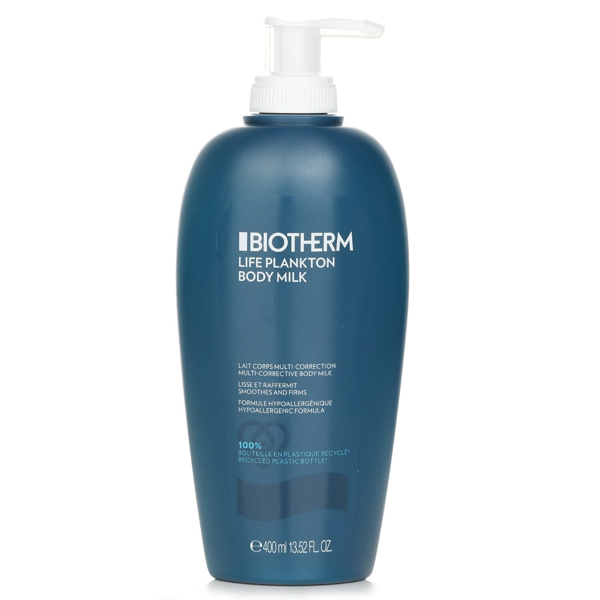 Biotherm Life Plankton Multi-Corrective Body Milk in 400ml, a nourishing moisturizer for smooth, firm skin with natural oils.