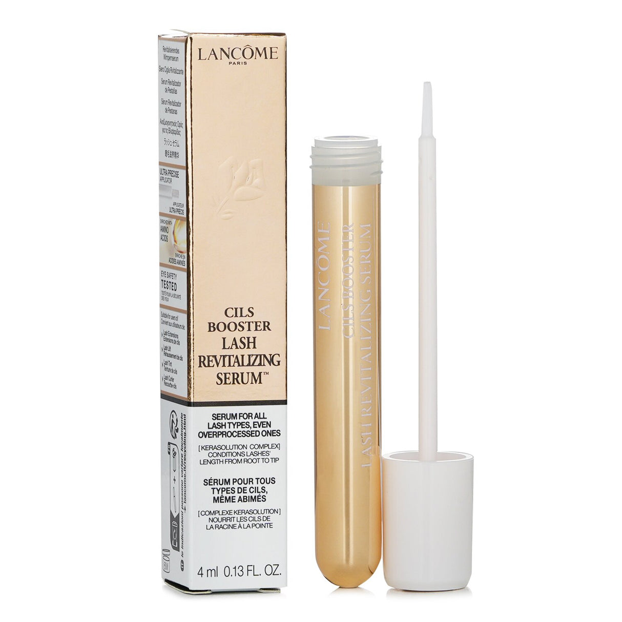 Revitalizing lash serum with amino acids and hyaluronic acid for fuller, thicker, and stronger lashes, safe for sensitive eyes.